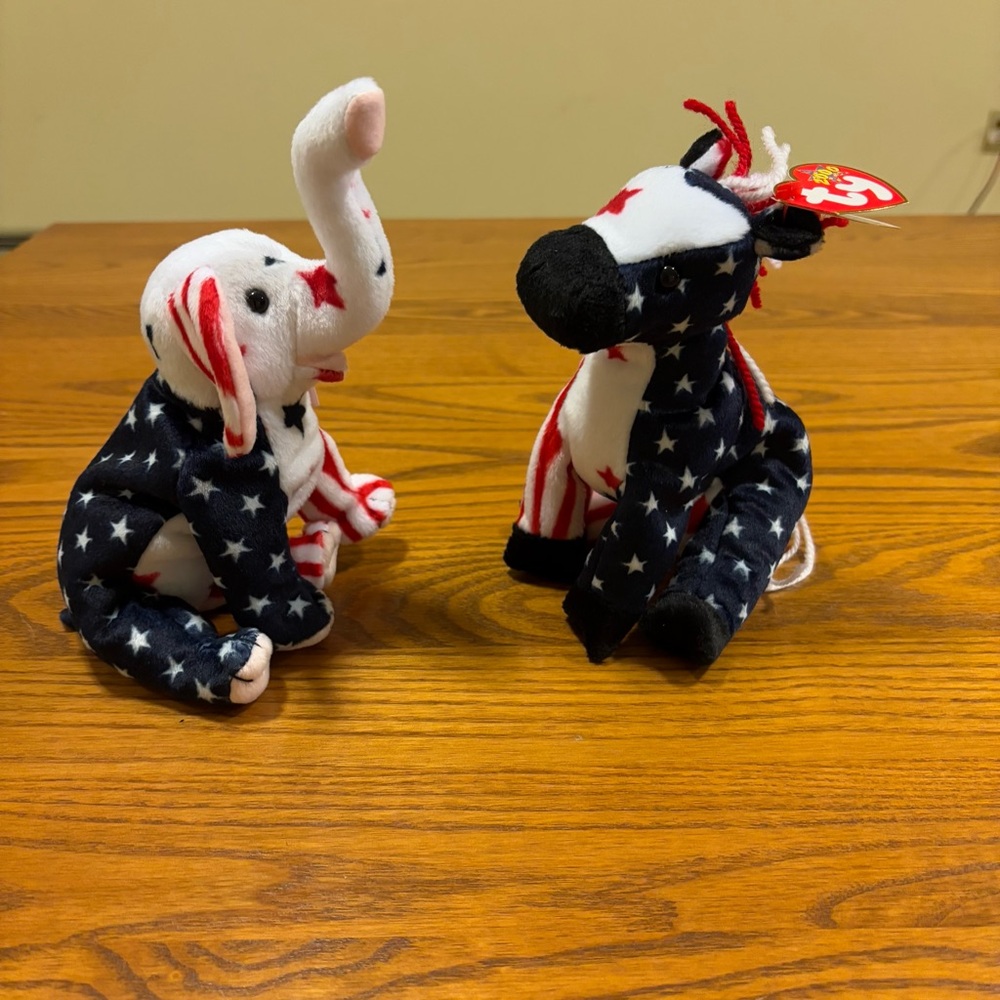 Ty 7/4/2000 Elephant (Righty) and Donkey (Lefty) Stuffed Animals
